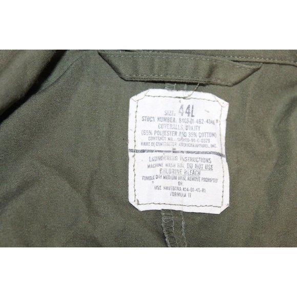 USMC US Marine Corps Olive Green OD Cotton Utility Coveralls Overalls 44 L Patch - Picture 6 of 11